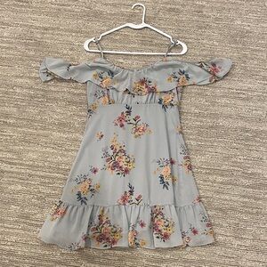 Rewind Floral Off-Shoulder Kids Dress - Light Gray